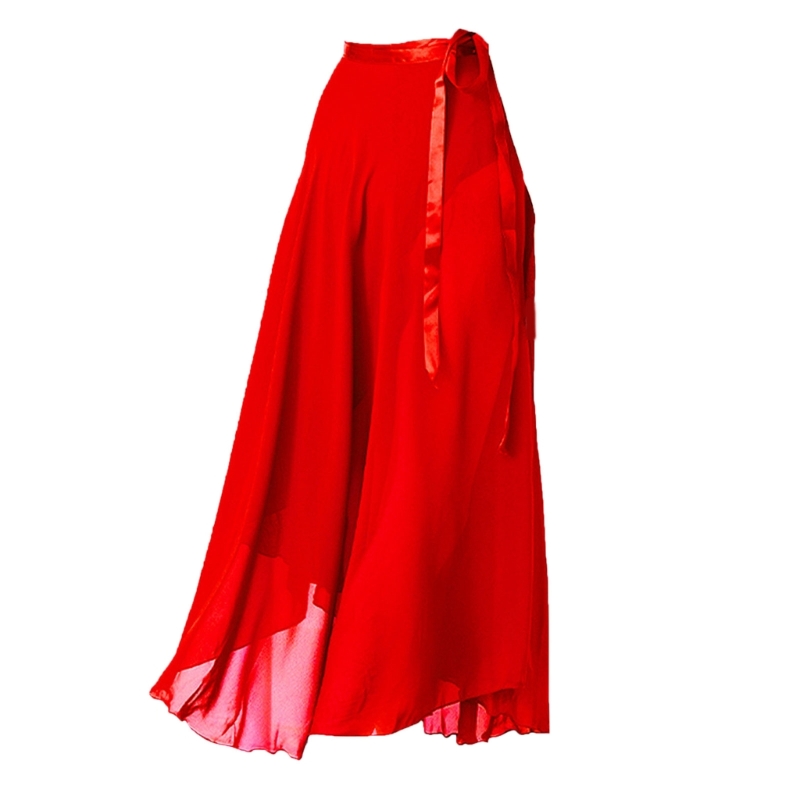 16 Solid Colors Classical Mid-Calf Half Skirt Spring Summer Breathable Long Wrap Skirts for Ladies Ballet Dance Stage Wear: Red