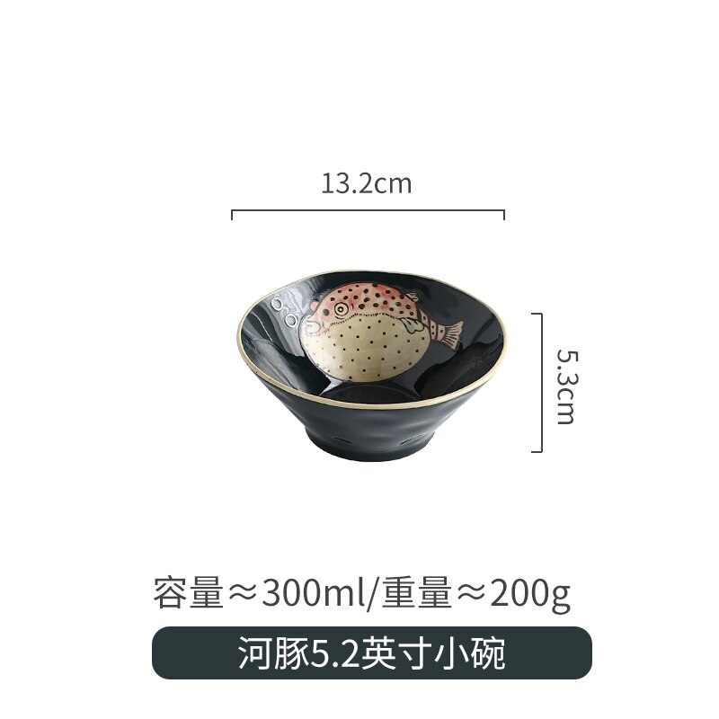 Japansk keramik handmålad katt globefish hushållssoppa nötkött lamian nudlar skål ramen retro sallad porslin tallrik porslin: 6