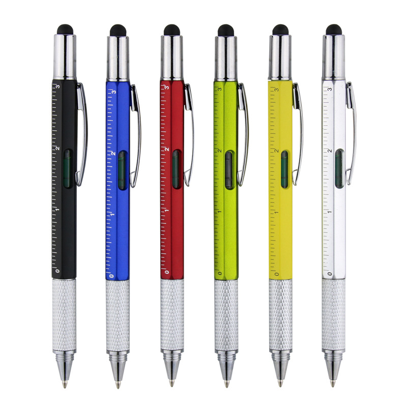 5/10 Stück 7in1 Multifunktionaler Kugelschreiber Handwerkzeug Messtechnik, Lineal, Schraubendreher, Touchscreen-Stift, Wasserwaage
