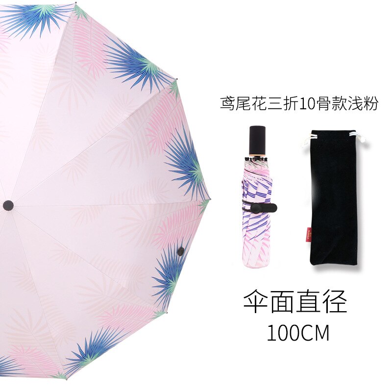Leuke Vrouwen Paraplu Vijf-Fold Opvouwbare Paraplu Bescherming Zon Uv-bescherming Parasol Regen En Zon Dual-Gebruik vinyl Paraplu: Three Fold 10K Pink