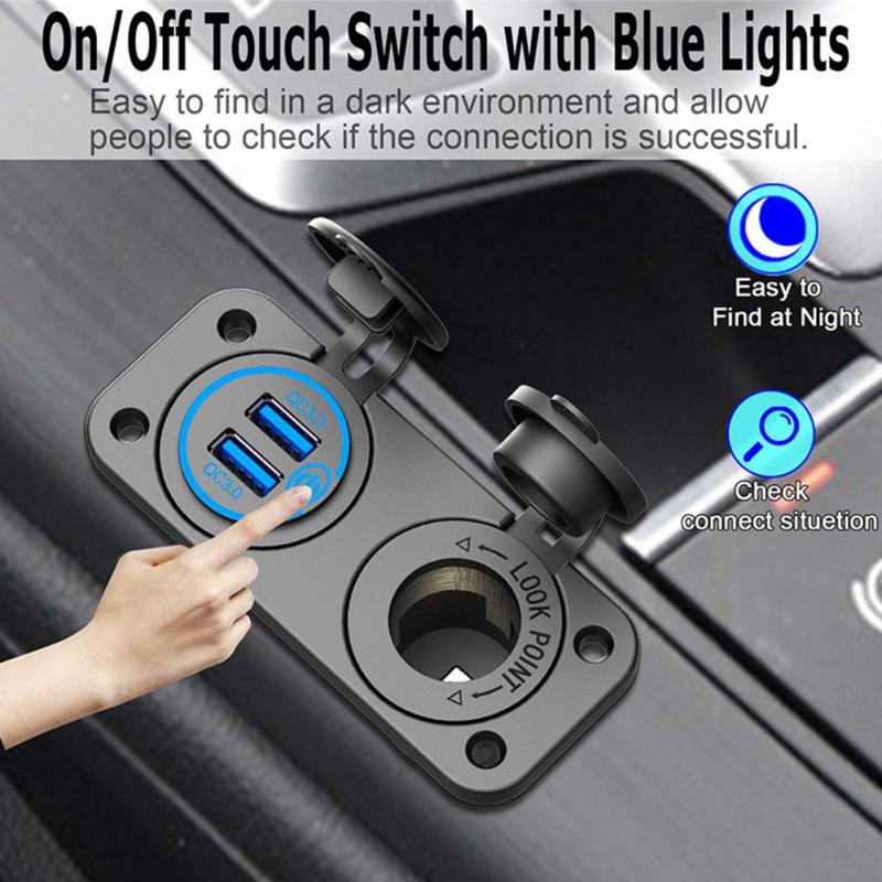Universal Car Charger 12V 24V 200W Splitter Motorcycle Quick 3.0 For Boat RV Dual USB Waterproof Lighter Socket Easy Install