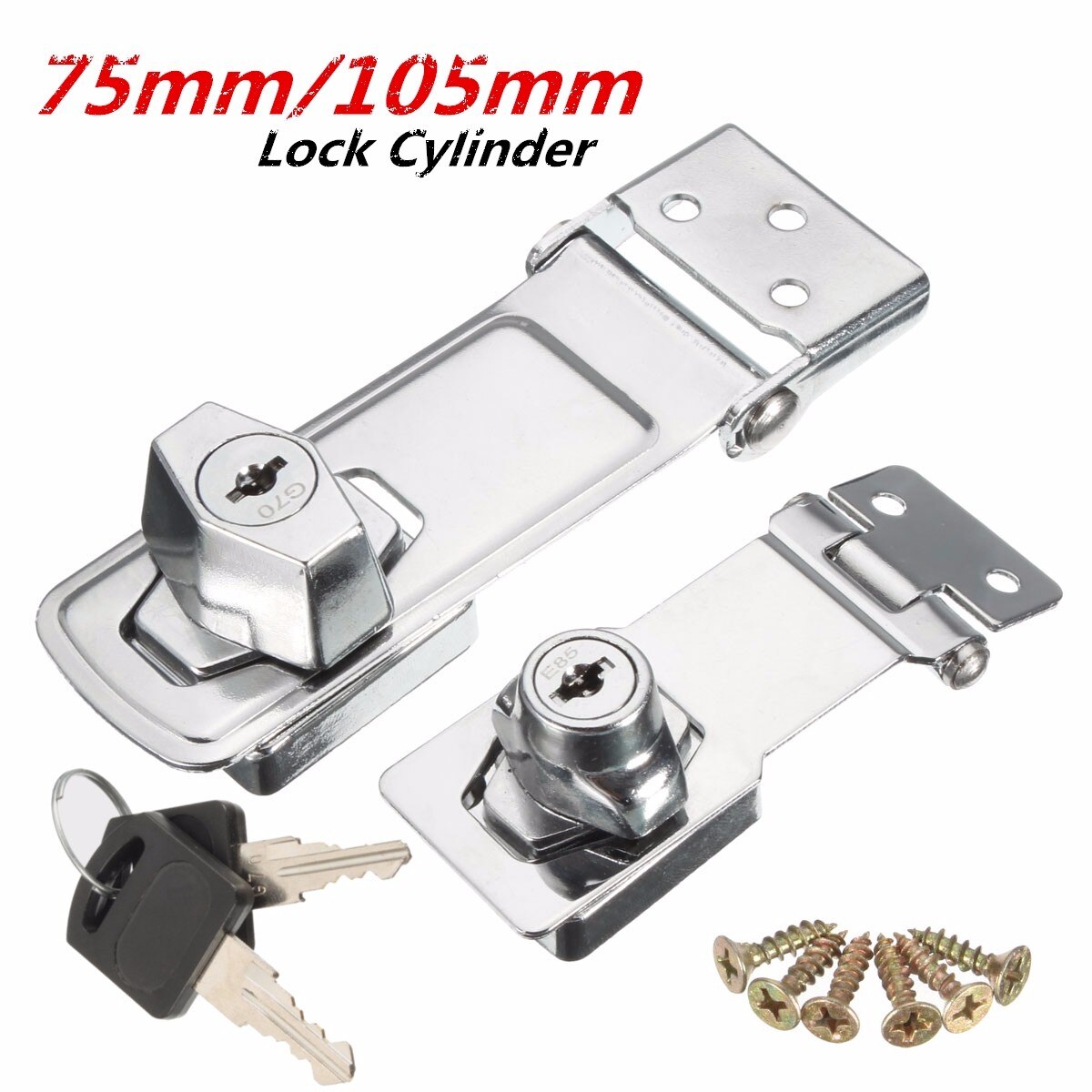 75mm/105mm Door Truck Cylinder Padlock Stainless Steel Plating Self Locking Security Hasp Staple with 2 Keys