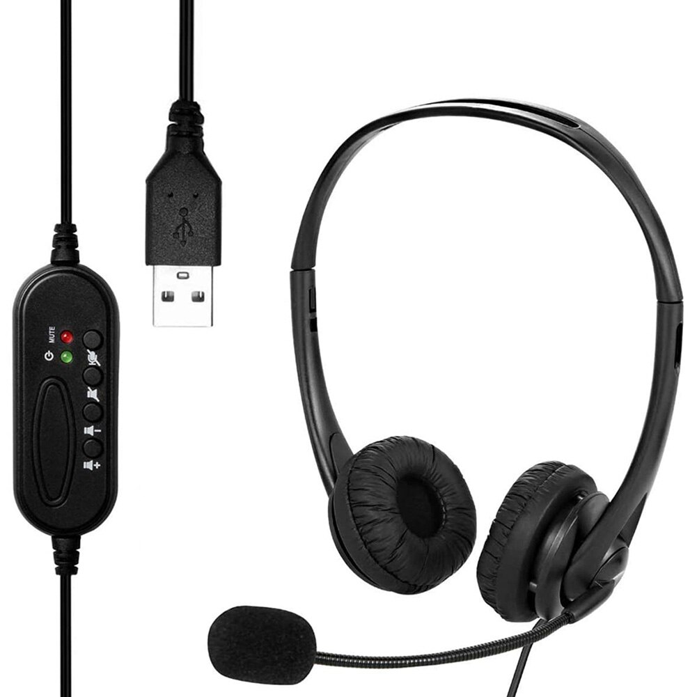 PC Computer Laptop Headphone with Noise Cancelling Microphone Chatting Network Teaching Video Conferencing USB Wired Headset