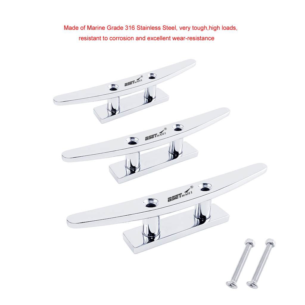 Stainless Steel 316 Low Flat Cleat Boat Cleats Deck Rope Cleat Mooring Dock Cleat Marine Hardware Yacht Accessories Lock bolt