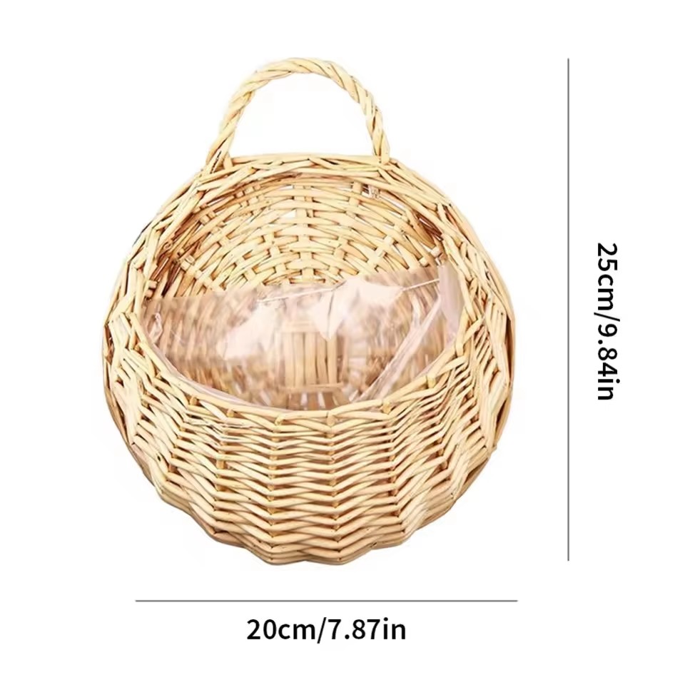 Hand Made Wicker Rattan Flower Planter Wall Hanging Wicker Rattam Basket Garden Vine Pot Plants Holder Garden Pots Wall Planter: light green