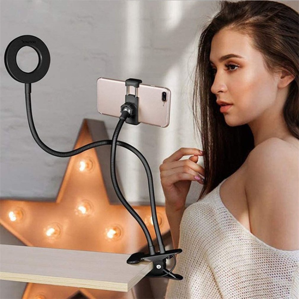Selfie Flash Ring Licht + Mobiele Telefoon Houder 24 Led Camera Lange Arm Usb Clip Op USB10-Level Helderheid