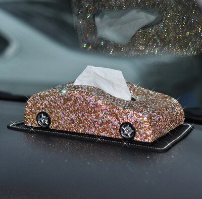 Bilform fuld krystal rhinestones tissue box instrumentbræt blok papirhåndklæde serviet cover holder til bmw kvinder piger tilbehør: Champagne