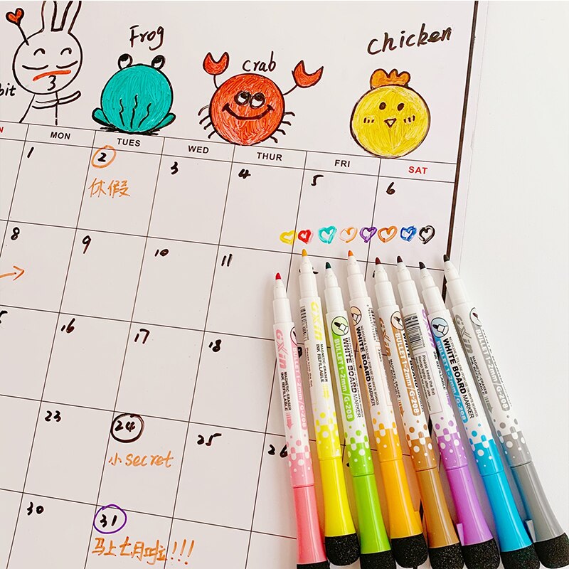 8 Stks/partij Magnetische Whiteboard Water Kleur Pen White Board Droge Gum Marker Pen Met Gum Magnetische Klaslokaal Levert