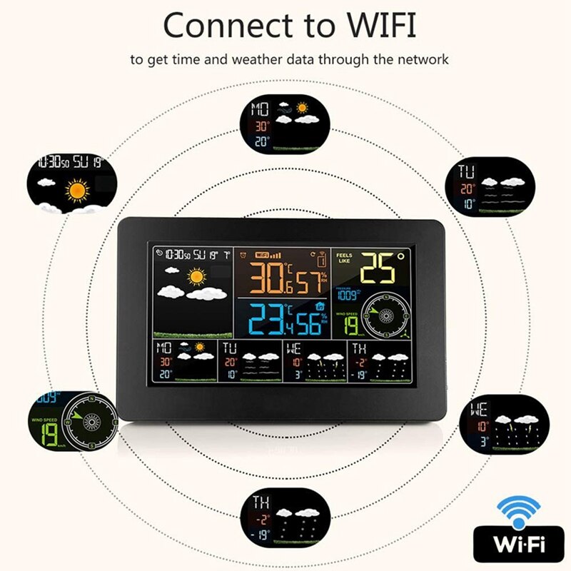 WiFi Weather Station APP Control Smart Weather Monitor Indoor Outdoor Temperature Humidity Wind Speed Functions