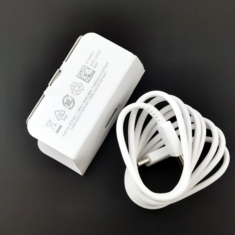 Cargador superrápido Samsung S20 Original de 45W, cable de carga rápida adaptable tipo C a tipo-c para galaxy s10, a50, a51, s8, note 10, 9 y 8: White Cable