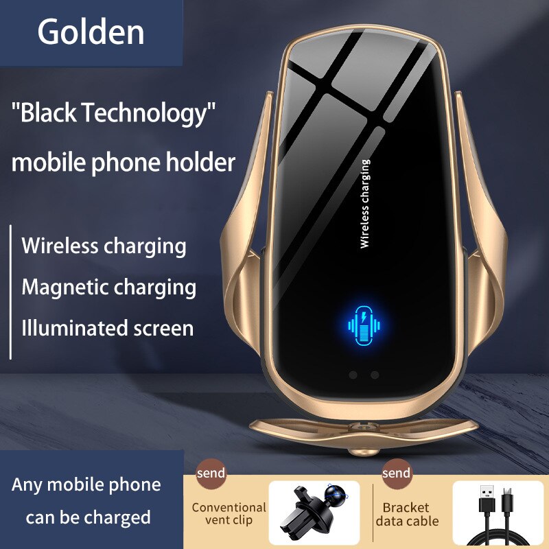Automatische Spannen Auto Draadloze Snel Opladen Mobiele Telefoon Houder Magnetische Universele Infrarood Sensor Draadloze Oplader: Golden