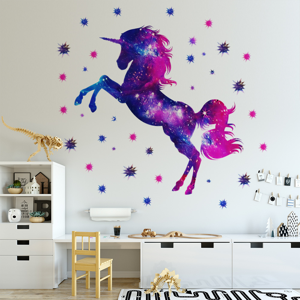 Purple Unicorn Wall Sticker Bedroom Living Room Wa... Vicedeal