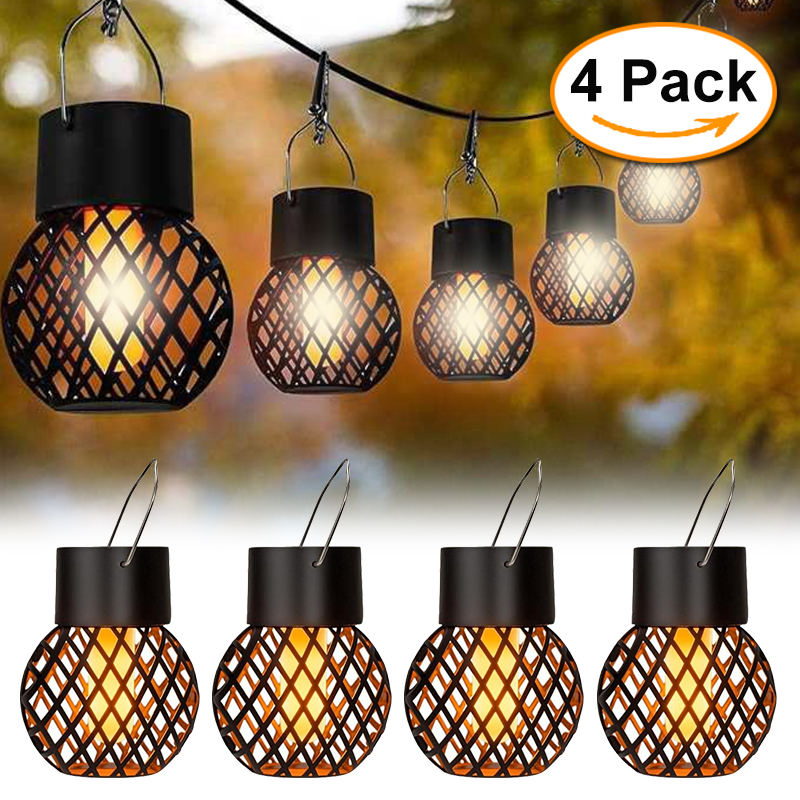 1-6 stuks LED buiten vlameffect hangende lantaarn uit waterdichte tuindecoratie lamp zonne-fee licht voor patio tuin tuin