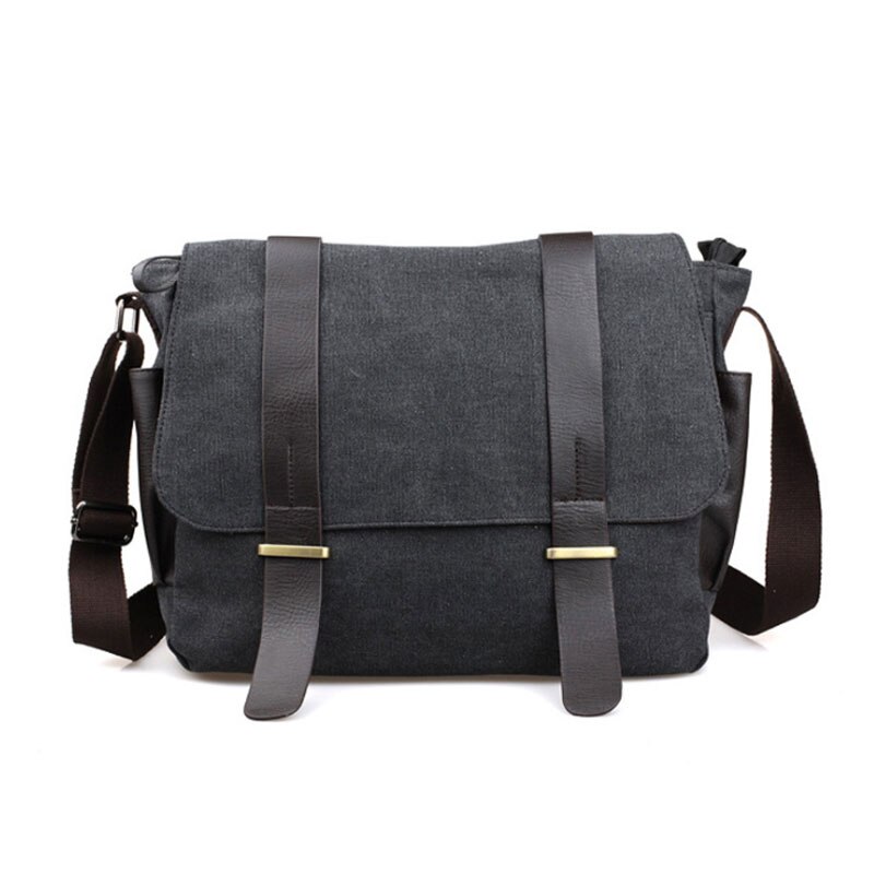 Scione männer Leinwand Messenger Taschen Vintage PU Leder Büro Aktentasche Reise Schule Teenager Schulranzen Schulter Tasche: Black