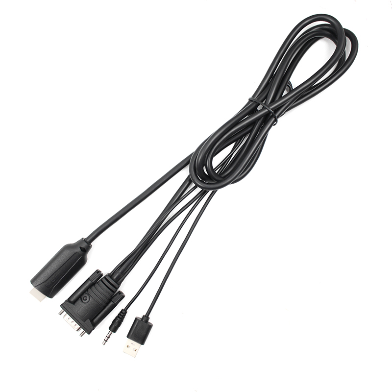 1.8m vga-hdmi-kaapeli vga 2 hdmi audio-videosovitin, 3.5mm ääntä full  hd 1080p hdtv-tietokoneeseen