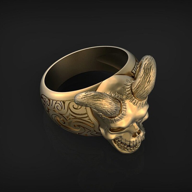 Punk Hip Hop Viking Ring Classic Retro Satan Devil Skull Ring Gothic Motorcycle Men's Ring Jewelry