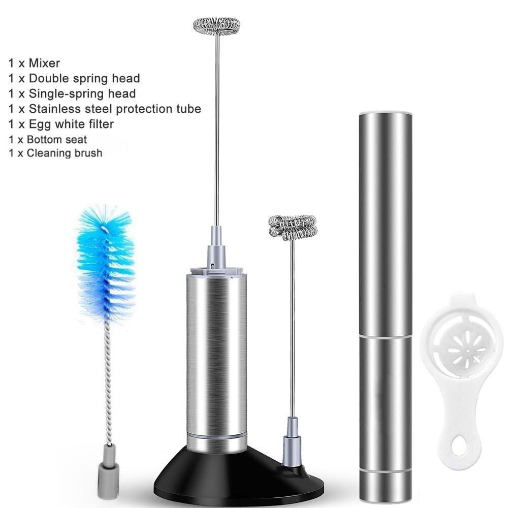 YAJIAO Coffee Mixer Handheld Milk Frother Electric Stick Blender Double Spring Whisk Head for Egg Latte Chocolate Cappuccino: A