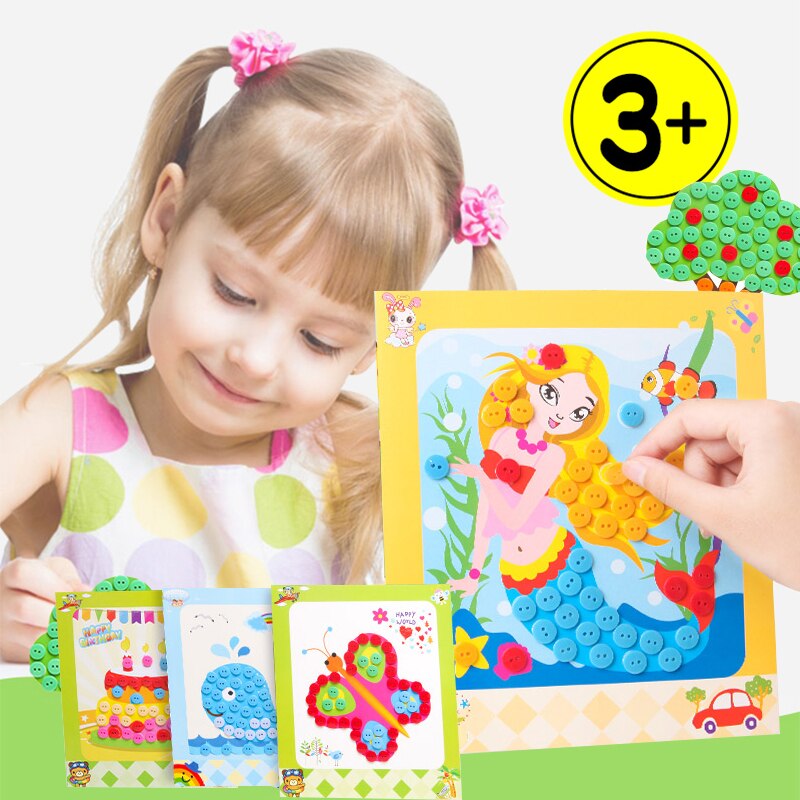 12P kindergarten arts crafts diy toys Button Puzzle Stickers crafts kids educational for children&#39;s toys girl/boy christmas