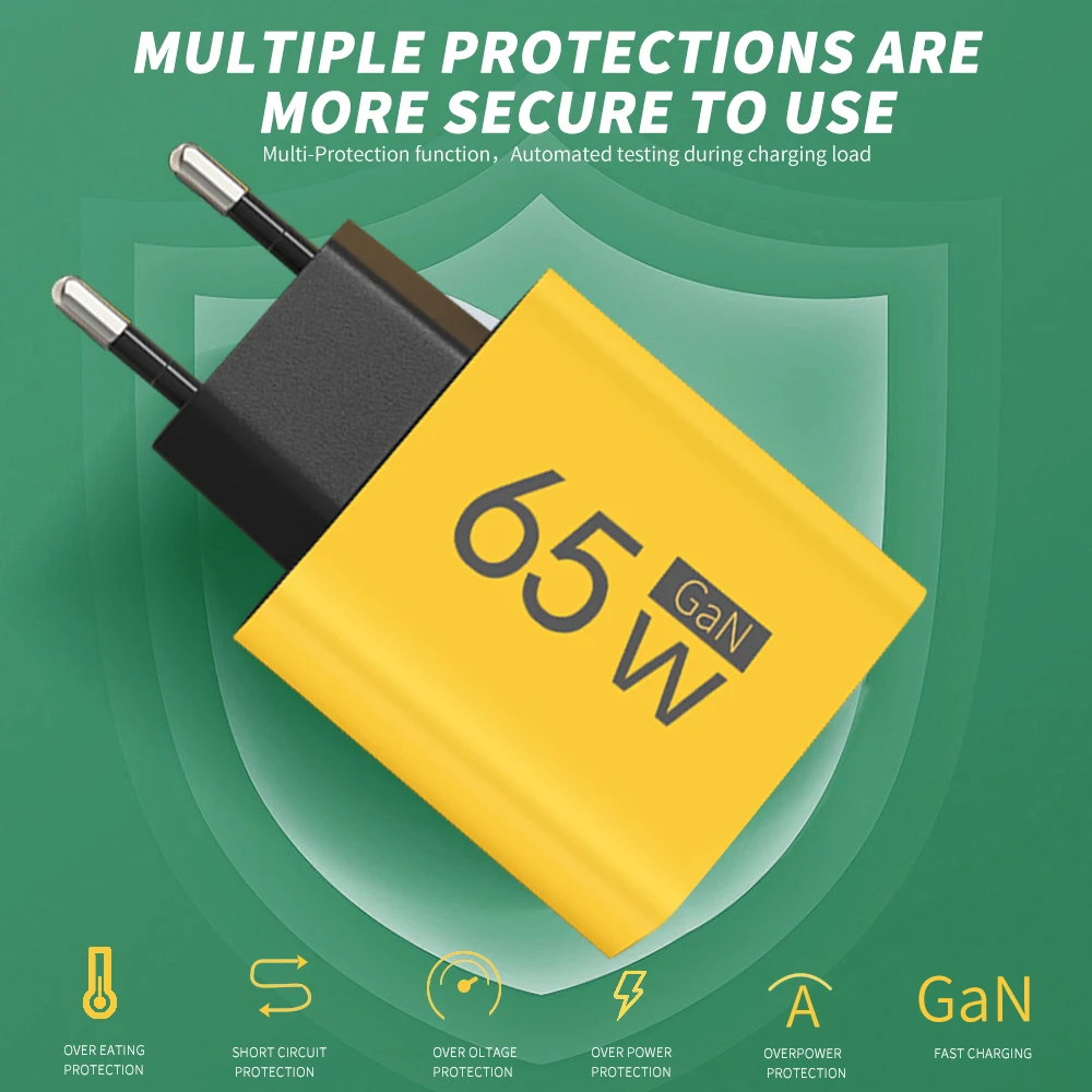 Totaal 65W GaN USB-oplader 3 poorten Snel opladen Type C Telefoonoplader Adapter Snelle wandoplader voor iPhone Samsung Xiaomi Huawei