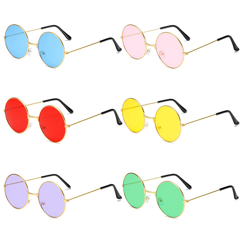 Retro Hippie Round Metal Frame Sunglasses Small Circle Sun Glasses Disco Party Candy Color Lens Eyewear for Women Men