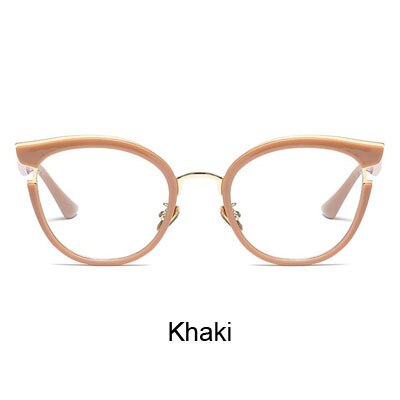 Ralferty Ladies Cat Eye Glasses Vintage Black Optical Eyeglasses Frames Women Eyewear Frame oculos de grau gafas F97551: Khaki