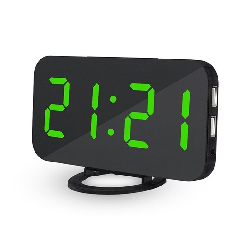 Digitale Wekker Led Spiegel Klokken Snooze Usb Elektronische Despertador Tafel Stand Muur Opknoping Klokken Auto Verstelbare Licht: Green