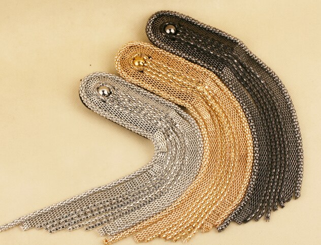 ZY DIY Provided! 2pcs/pair Punk Cool Black Silver Gold Long Metal Alloy Tassel Epaulet Badge Free Alloy Badge