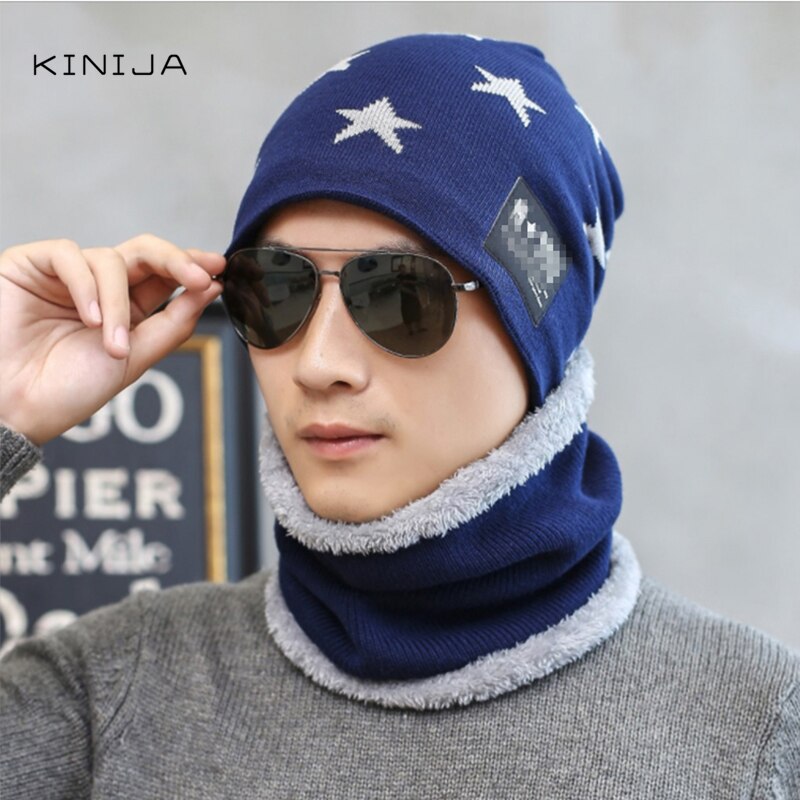 Mænd hat pentagram uldhat efterår og vinter afslappet bønnehue varm strikning forældre-barn hat koldsikker plyshue