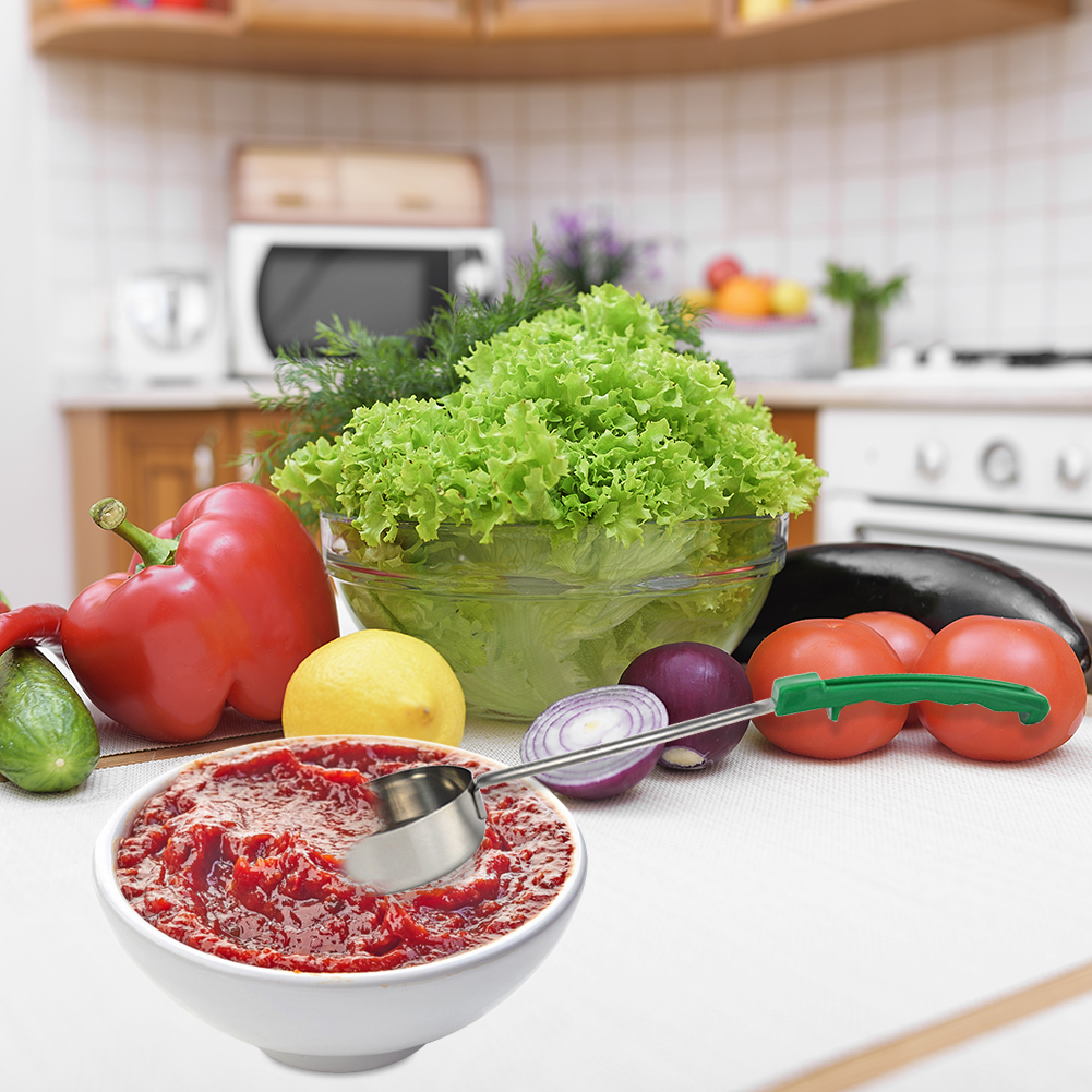 Stainless Steel Sauce Spoon with Long Rubber Handle Anti Pizza Spread Ladle Measuring Soup Spoon Kitchen Cooking Tableware