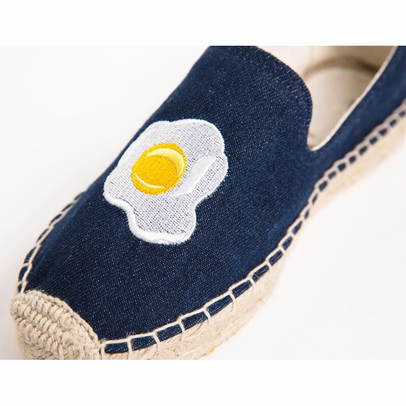 Alpargatas con fondo grueso y huevos de tocino para mujer , Primavera Verano, playa, tela bordada, alpargatas, zapatos planos con plataforma para mujer