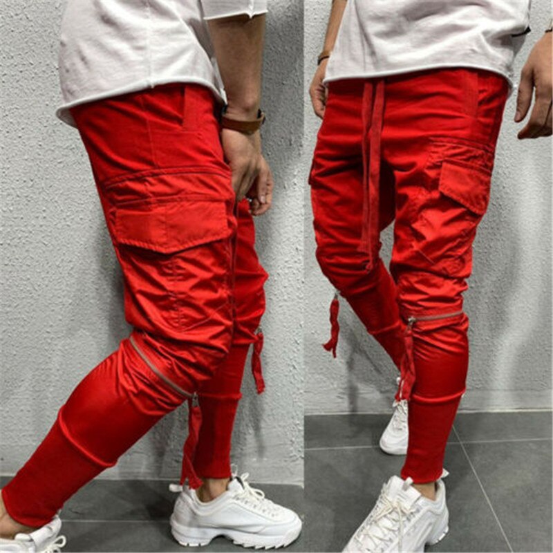 Höst män byxor hip hop harem joggingbyxor herr byxor herr joggingbyxor solida byxor med flera fickor träningsbyxor m -3xl