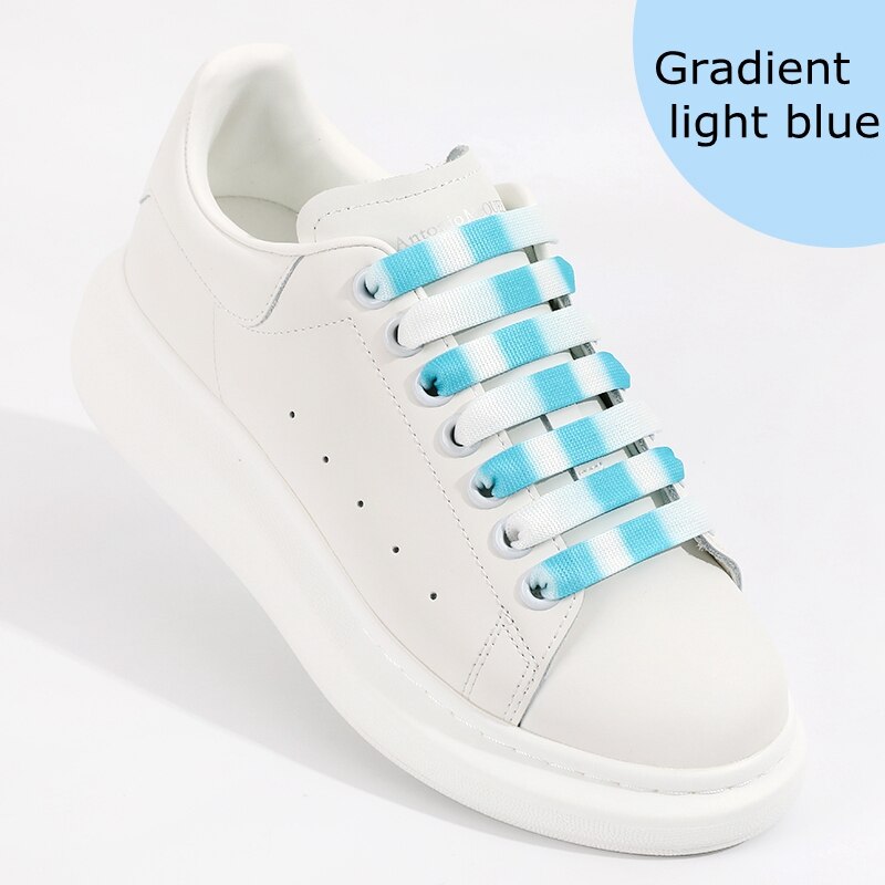 1 para tęczowe sznurowadła MCQ klasyczne codzienne białe buty płaskie sznurowadła precyzyjne tkactwo Unisex Gradient Shoelace: Gradient light blue / 140 CM