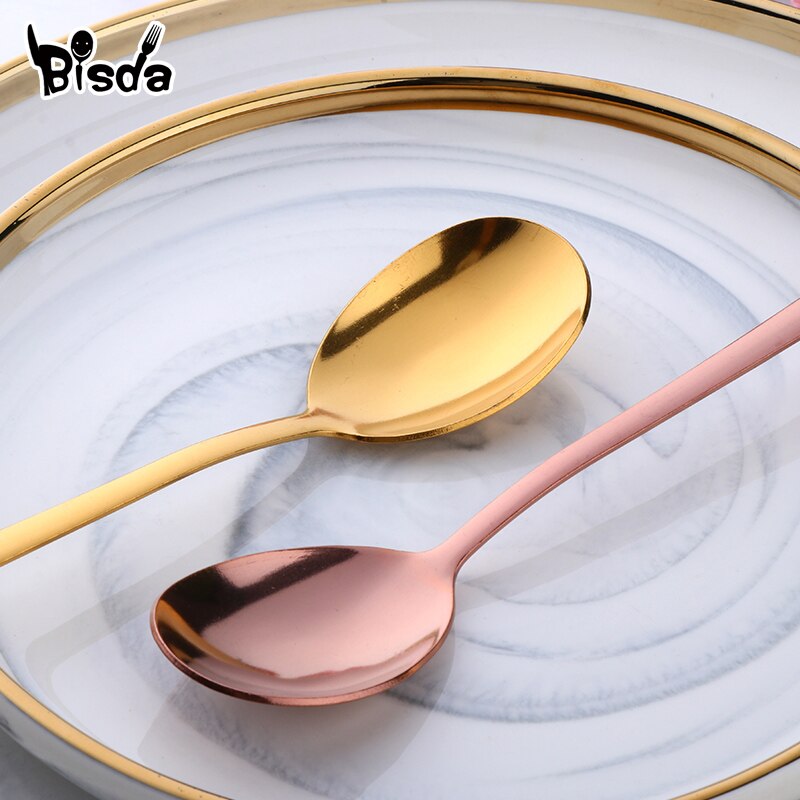 2 uds juego de tenedor cuchara cubiertos de acero inoxidable vajilla de postre de colores utensilios de cena de mango largo tenedores de ensalada cucharas de sopa vajilla casera