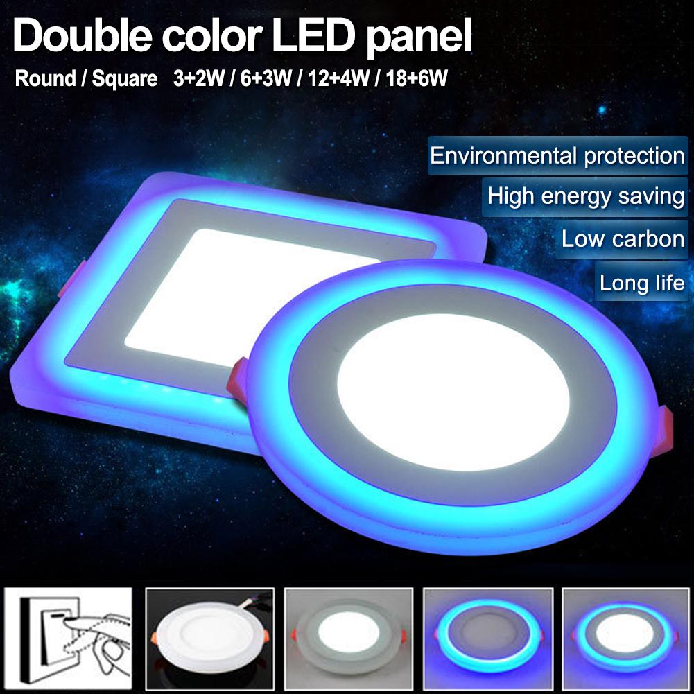 Led rund firkantet dobbelt farve led panel lys 5w 9w 16w 24w dobbelt farve akryl forsænket loft panel ned til indendørs kontor