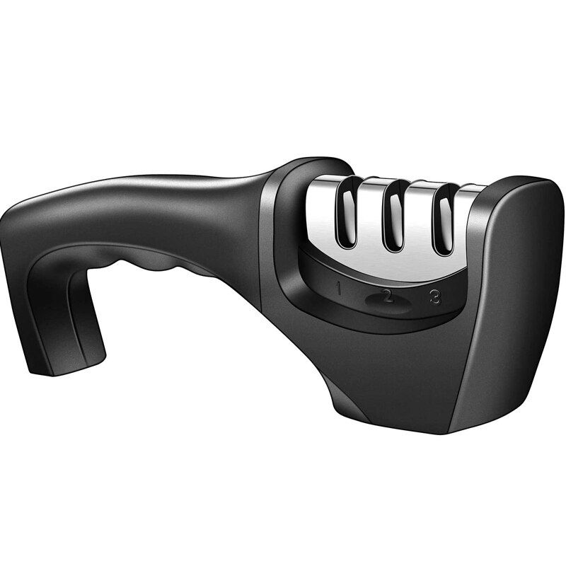 Knivsliper 3 trinn diamant keramisk slipestein kjøkkenknivsliper kvern whetston med sklisikker: Svart