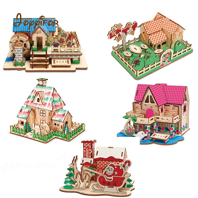 3D Mode Garden room Double storey House PuzzlesEducation Toy Model Building Wooden 3D Children's toy