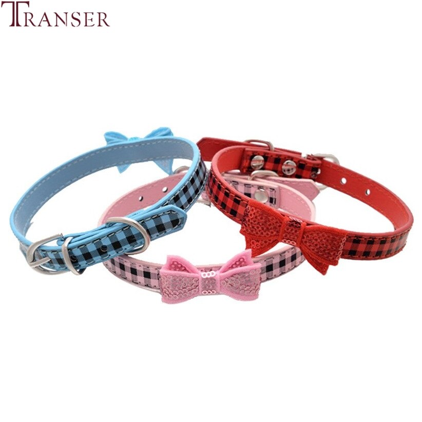 Transer Hond Levert Leuke Pu Leer Plaid Huisdieren Halsband Met Pailletten Strik Voor Kleine Honden 80124