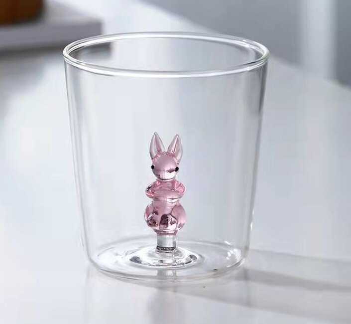 3D Animal Glass Water Cup Cute Modeling Household Simple Glass Coffee Juice Drink Milk Cup Home Desktop Accessories: Rabbit