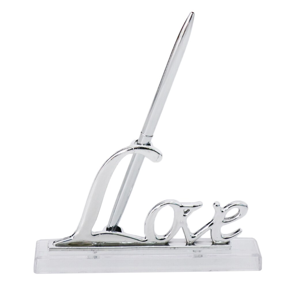 Stylo de signature de mariage avec support d&#39;amour en métal plaqué, ensemble de stylos de fête