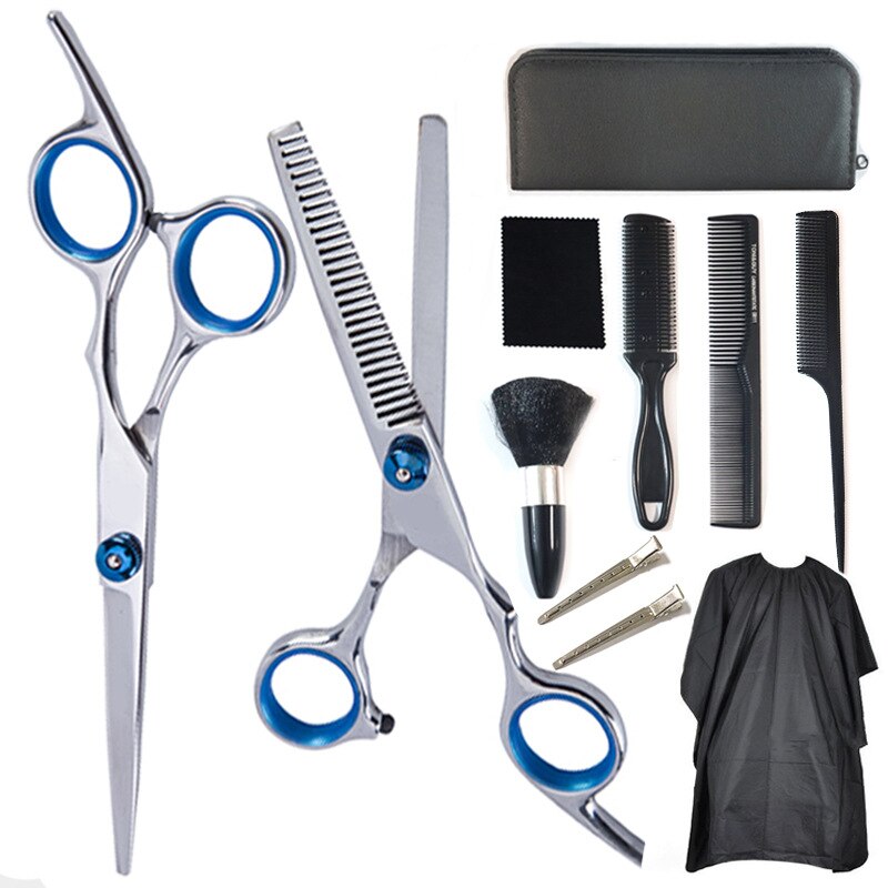 Haar Knippen Schaar Set Professionele Kappers Haar Kapper Dunner Barbershop Schaar Kit Salon Kam Clips Cape Voor Thuis: 11PCS SET