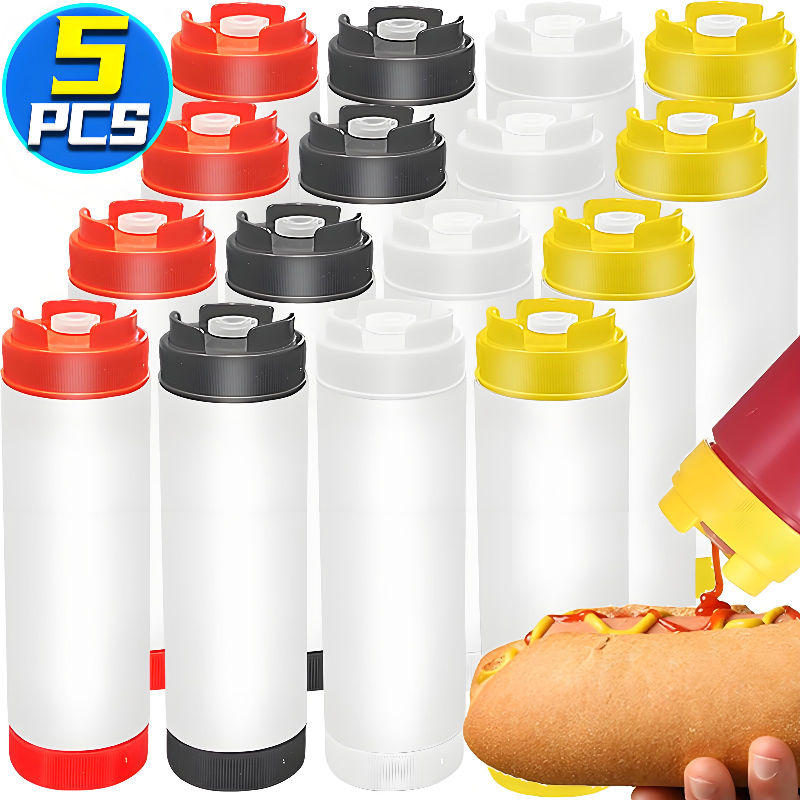16oz Double Head Squeeze Bottle Large Capacity Squeeze Sauce Bottle Ketchup Salad Honey Dispenser BBQ Oil Bottles Kitchen Gadget