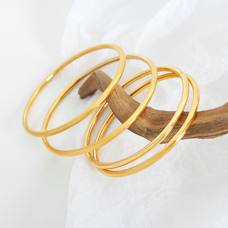 Pulsera redonda Simple de acero inoxidable para mujer, Color oro rosa, plata, 5 tamaños, brazalete chapado en oro de , joyería al por mayor
