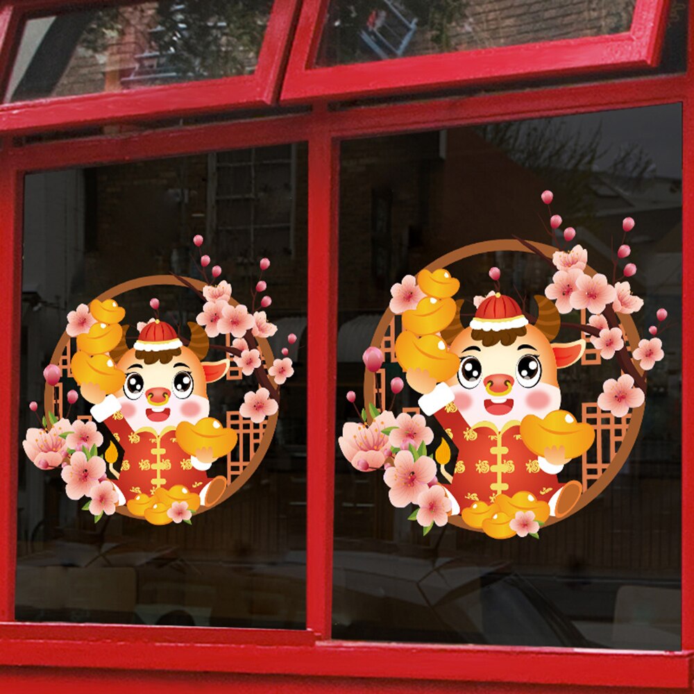 Autocollants FU du Festival du printemps chinois, 1 pièce, Stickers de fenêtre, ornements de fenêtre de magasin, décoration murale, fournitures de fête