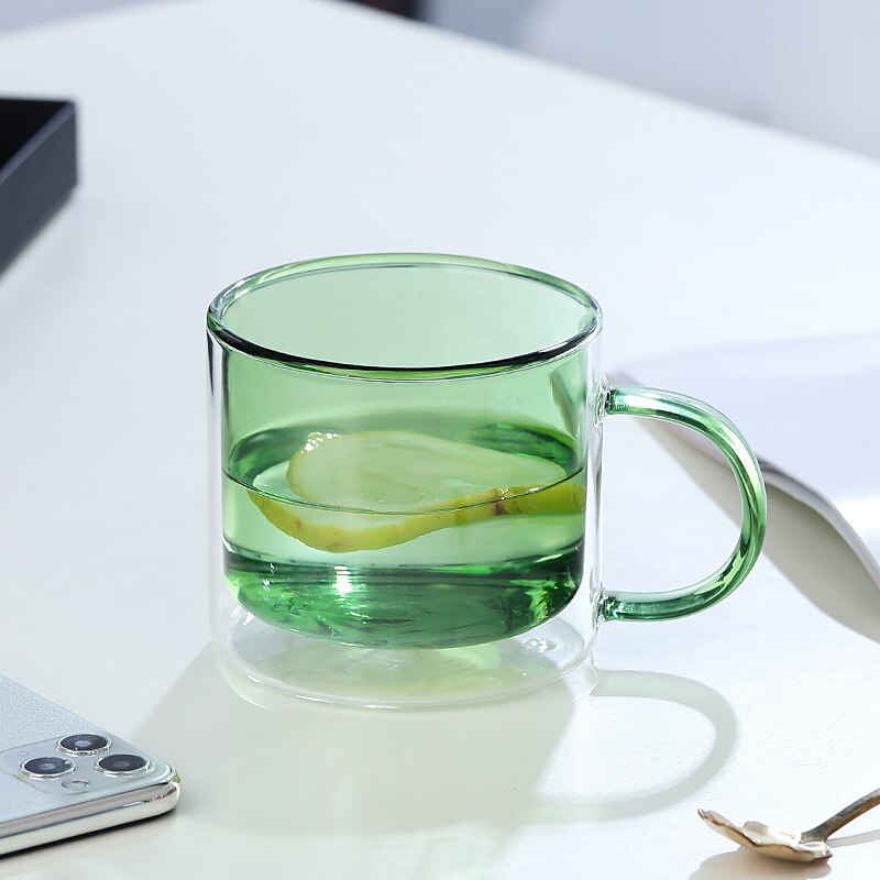 Målat glas dubbel kopp hem glas färg kopp kontor kaffe mjölk kopp