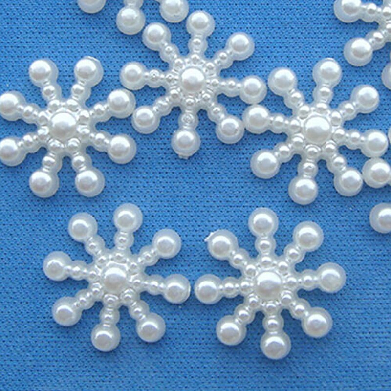 100 stk kunstige hvide snefnugperler håndværk imiterede perler flatback til kunst scrapbooking / diy dekoration 12mm