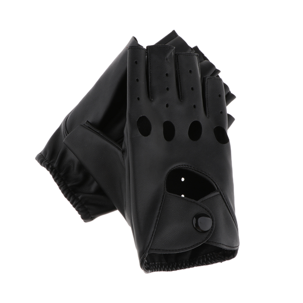 Gants en cuir PU Style Punk Rock pour homme et femme, demi-doigt ajouré