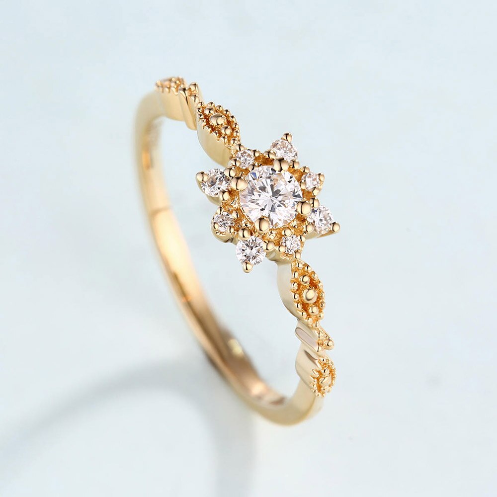 ZHOUYANG Ring For Women Snowflake Zircon Flower Light Yellow Gold Color Wedding Party Jewelry KBR307