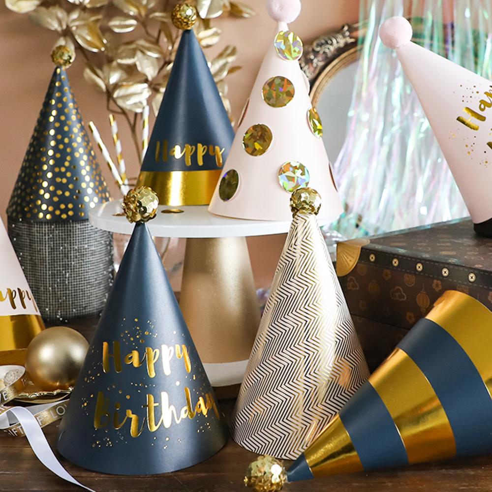 Festive Birthday Party Hats Polka Dot Stripe Birthday Party Halloween Christmas Hats with Plush Ball Party Festive Supplies