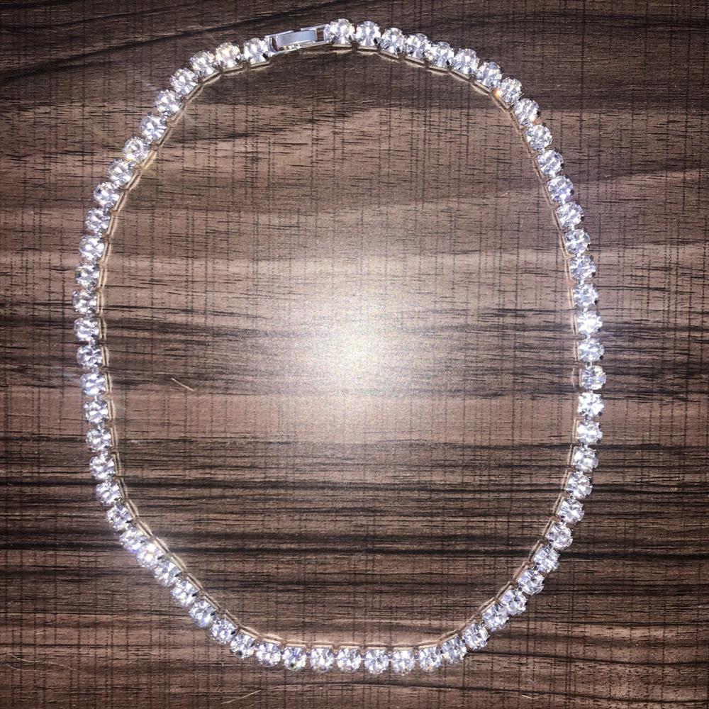 Stonefans Hiphop Schmuck Herren Rhinstone Tennis Kette Initial Halskette für Frauen Luxus Rapper Halskette Kette Halsband vereist aus: Silber- plattiert