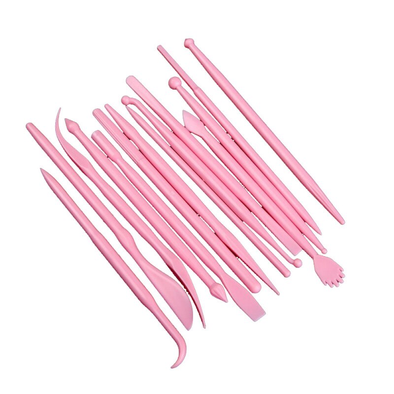 14 Uds de escultura de arcilla conjunto de talla de alfarería herramientas talla formador para esculturas de herramientas para moldear arcilla molde de silicona: Pink 14 Pcs